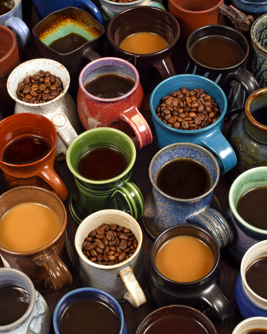 Mugs for coffee, tea, and hot drinks.