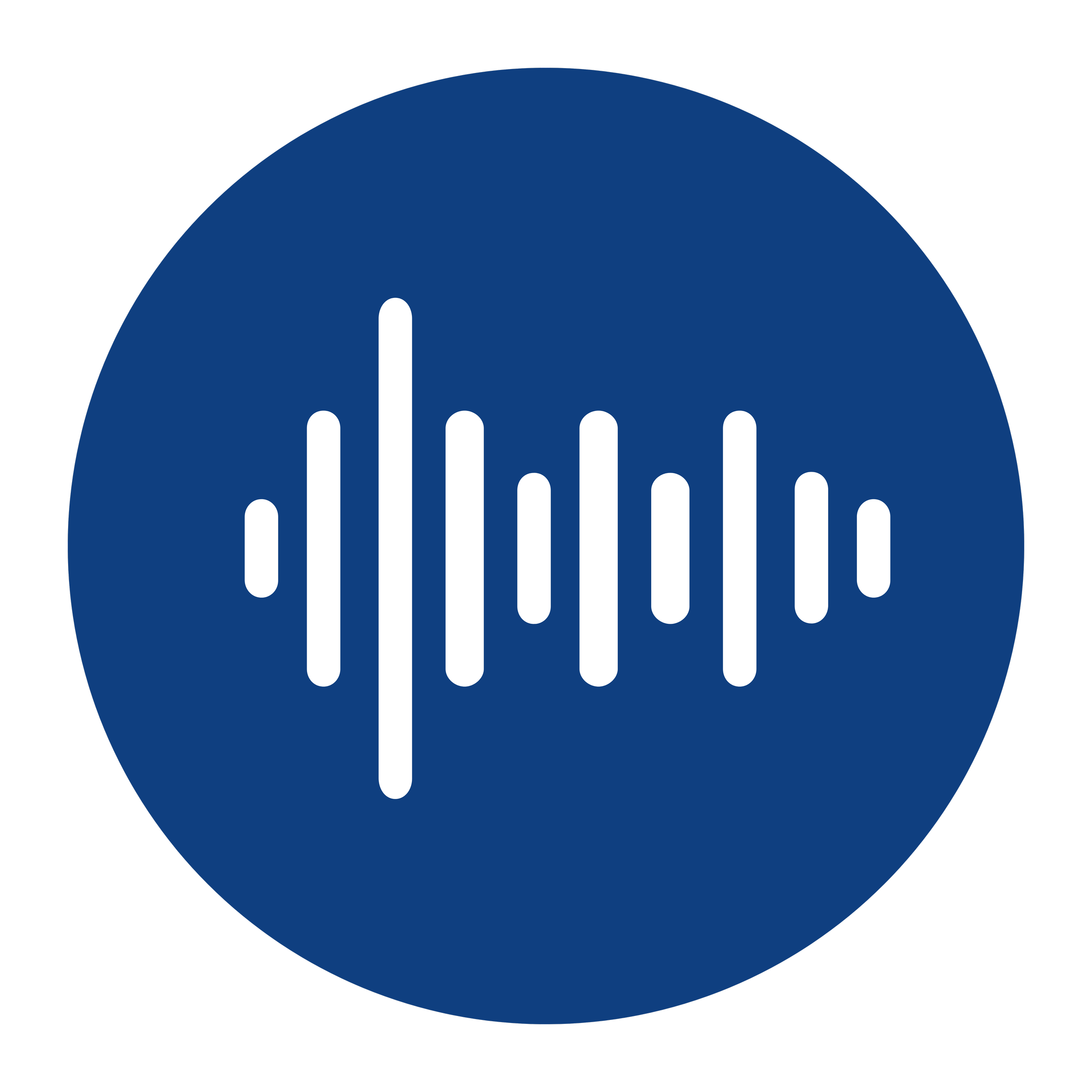 Das Logo zeigt eine blaue, runde Form mit weißen, vertikalen Linien in unterschiedlichen Längen, die an eine Wasserwaage oder einen Pegelstand erinnern.