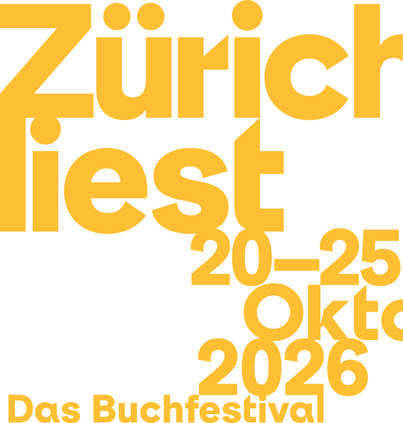 Logo des Zürcher Literaturfestivals 2026 mit Veranstaltungsterminen vom 20. bis 25. Oktober 2026, in oranger Schrift auf schwarzem Hintergrund.
