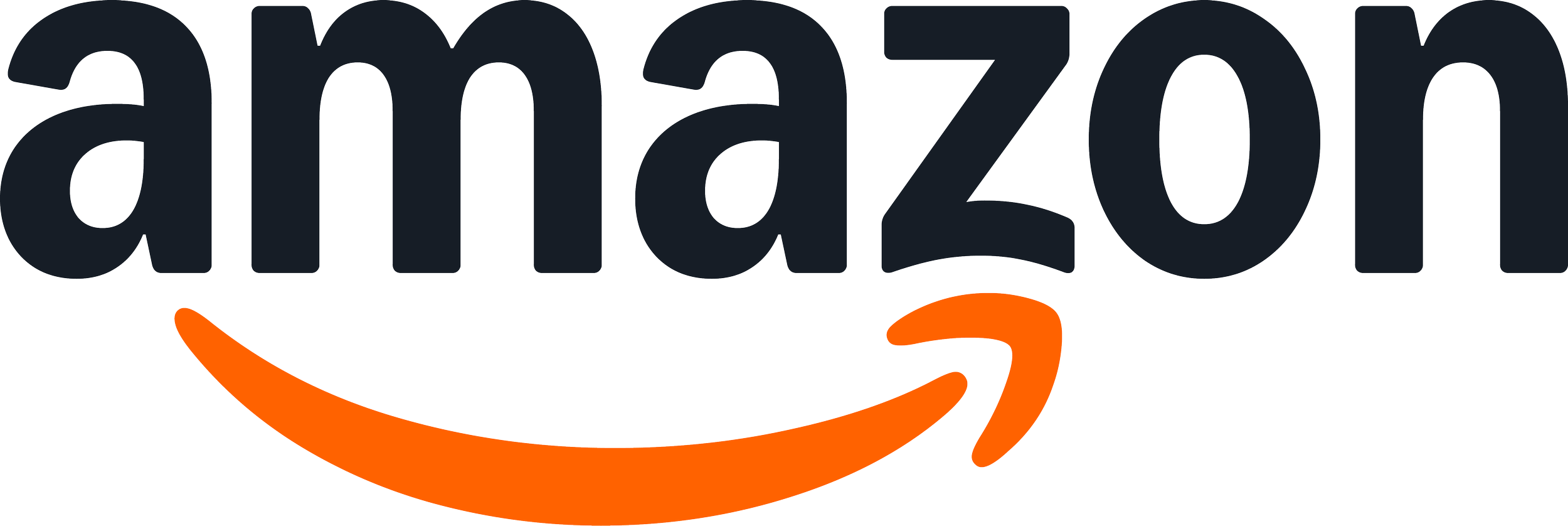 Das Amazon-Logo mit schwarzem Text und orangerem Pfeil, der von A bis Z reicht.