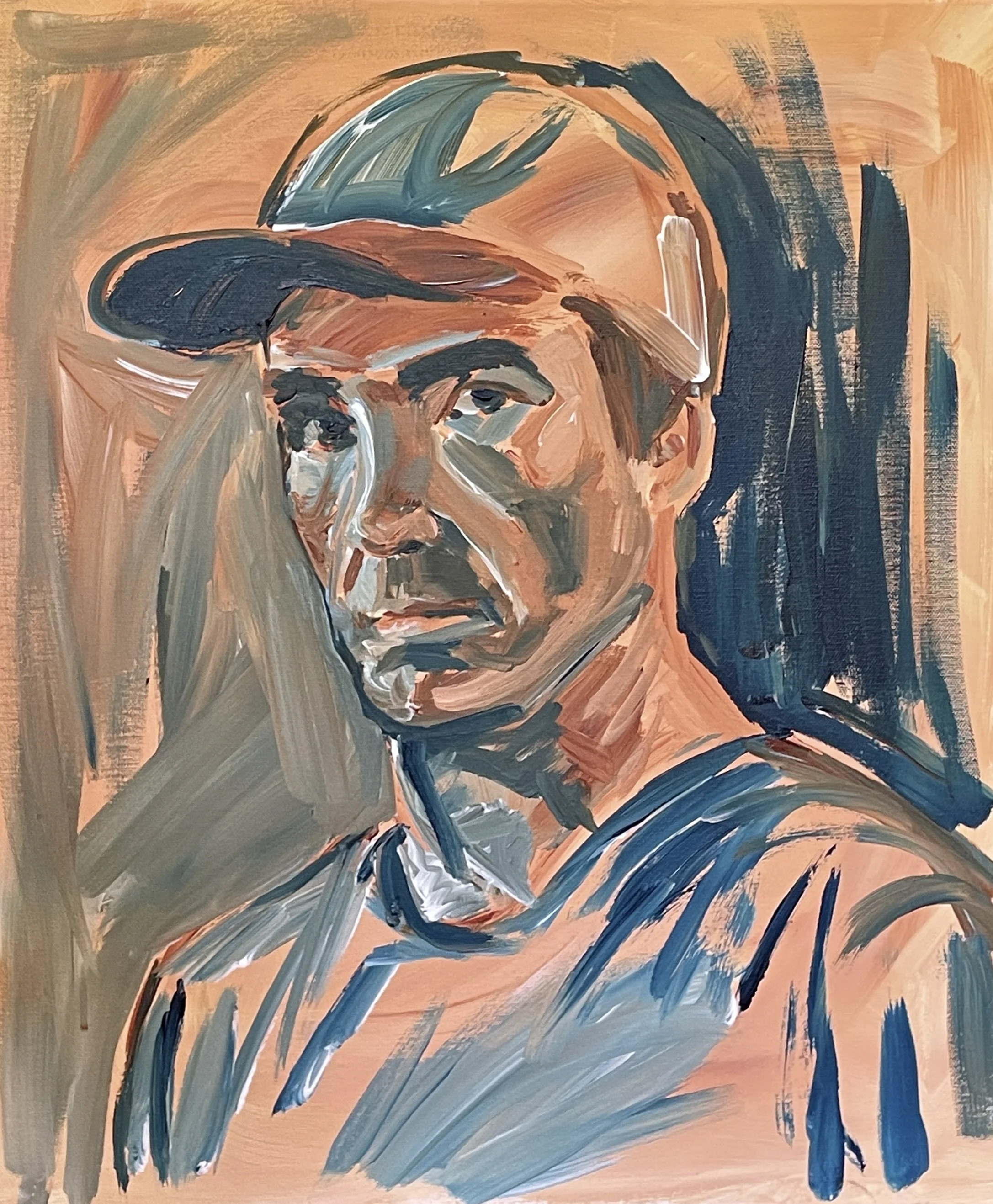 Self portrait with cap on   (acrylic on canvas / 2026)