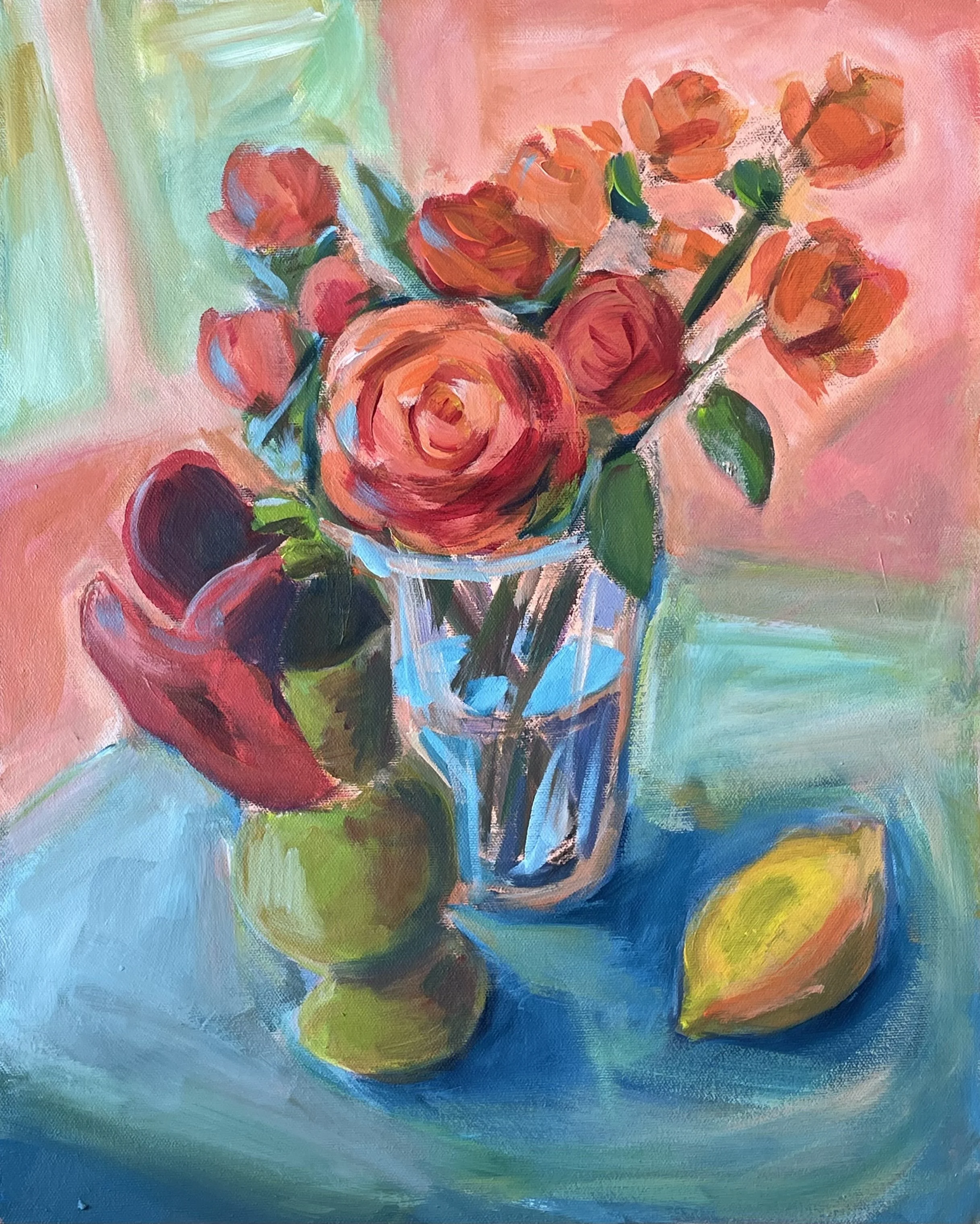Roses and Lemon   (acrylic on canvas / 2025)