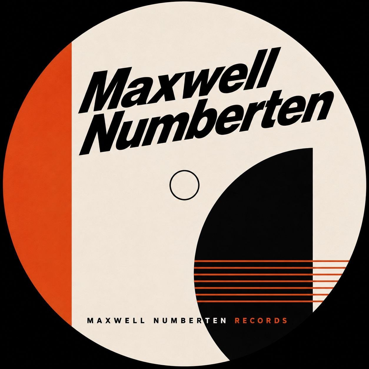Album cover art for Maxwell Numberten Records featuring abstract geometric design in black, white, and orange with bold black text displaying Maxwell Numberten.