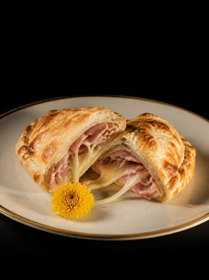Ham and cheese empanada cut open