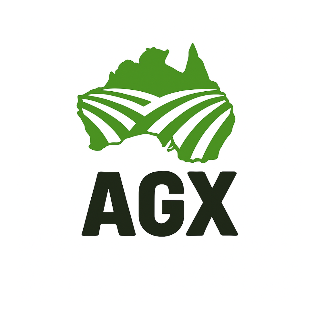 Outline of Australia with green fields and the text "AGX" beneath.