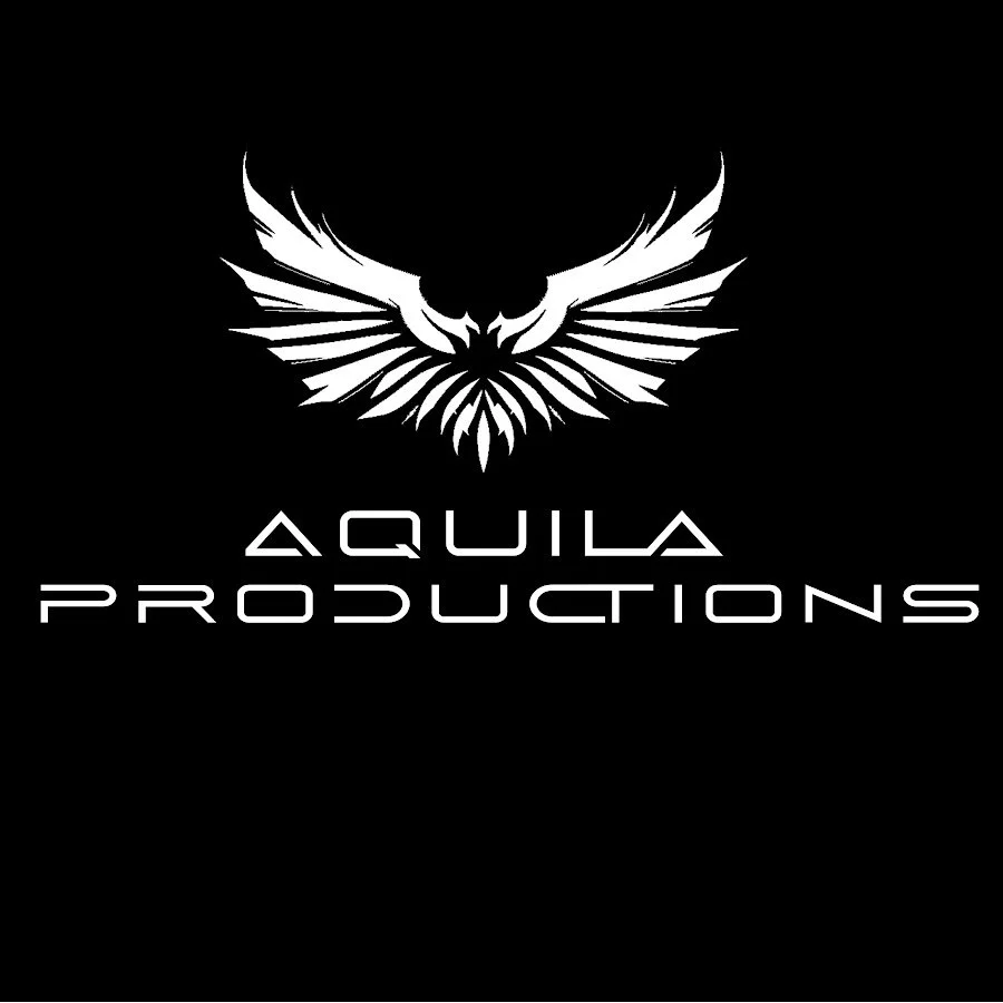 Black background with a white stylized eagle design and the words "Aquila Productions" beneath it.