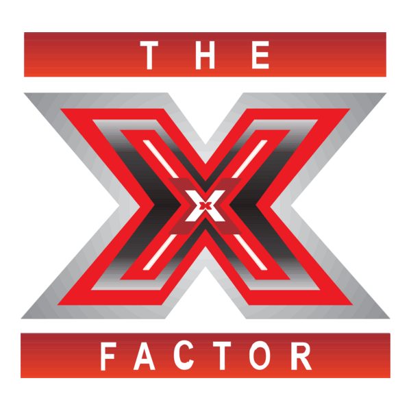 Logo for The X Factor with a large red and black 'X' in the center and the words 'THE' above and 'FACTOR' below.