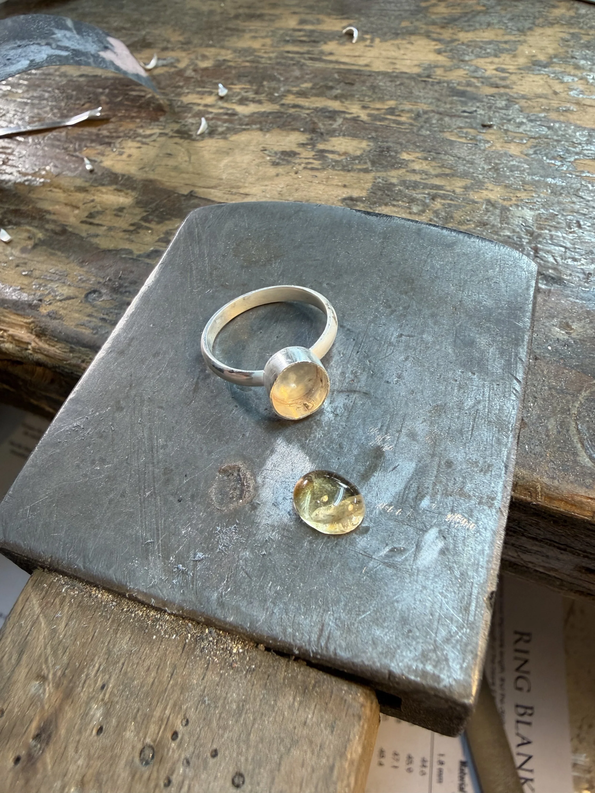 Making silver ring. Citrine. Workbench Silversmith. Canada. 