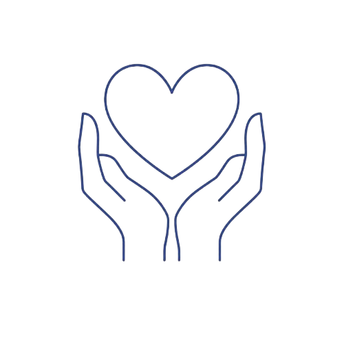 Outline of two hands holding a heart shape.