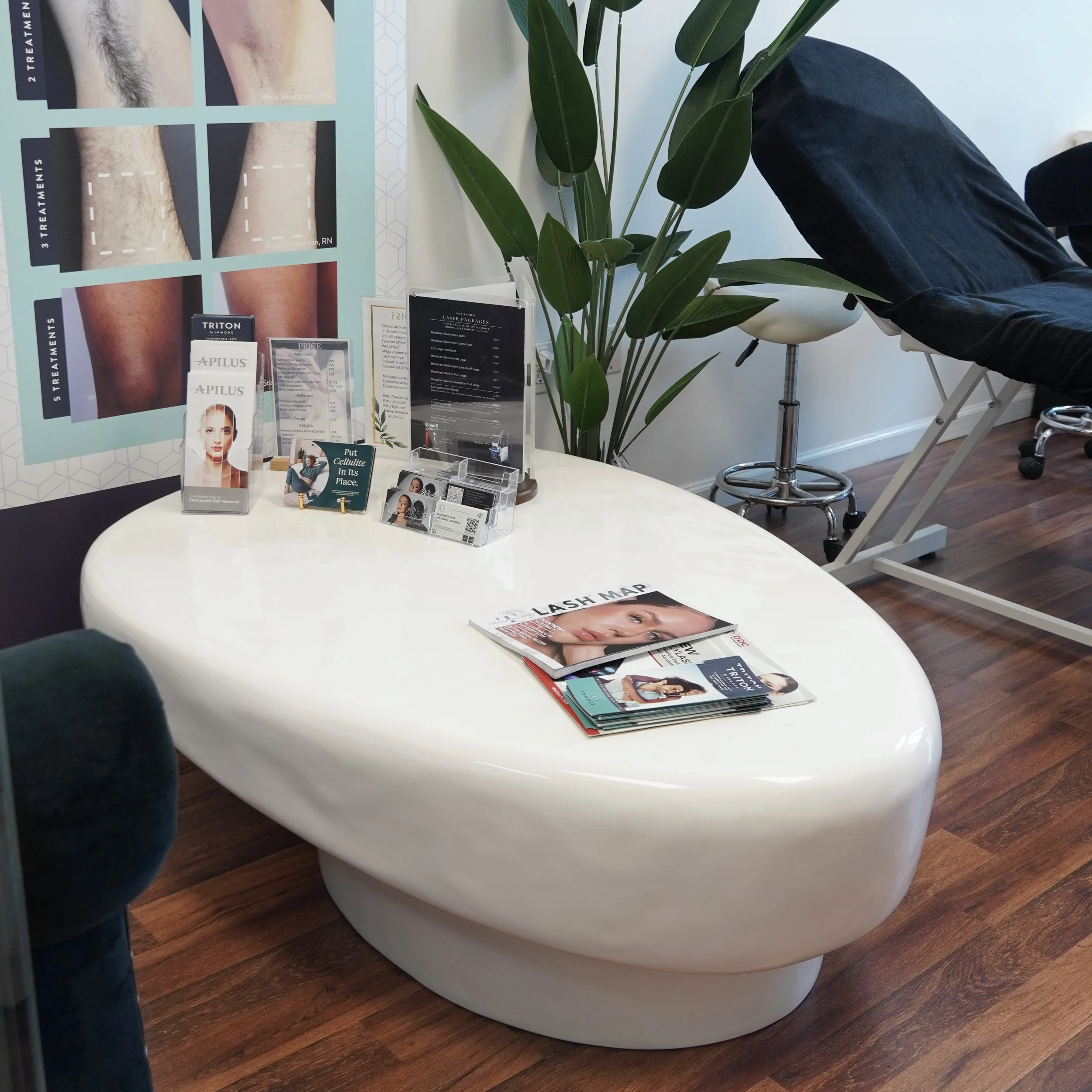 Client consultation area at Zvir Esthetics in Brooklyn