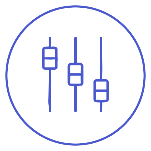 A digital illustration of audio volume sliders inside a circle.