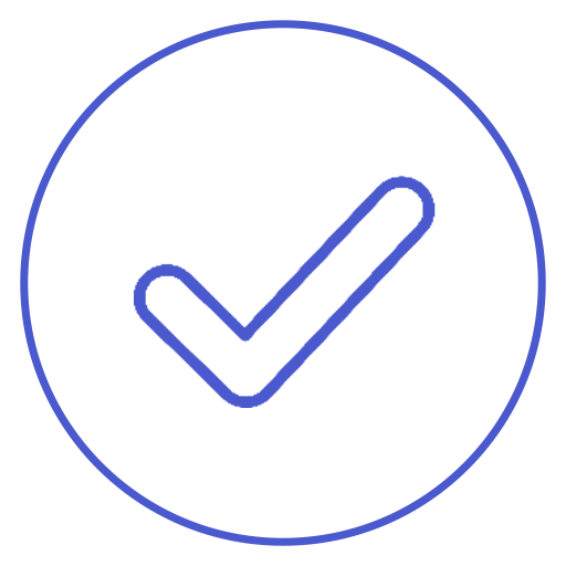 Blue checkmark inside a circle indicating approval or verification.