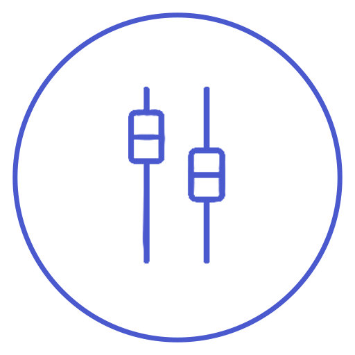 Icon of audio control sliders with a circular border.