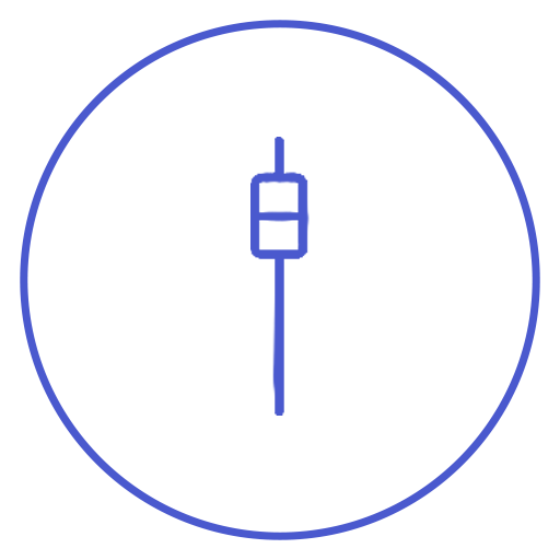 Icon of audio control sliders with a circular border.