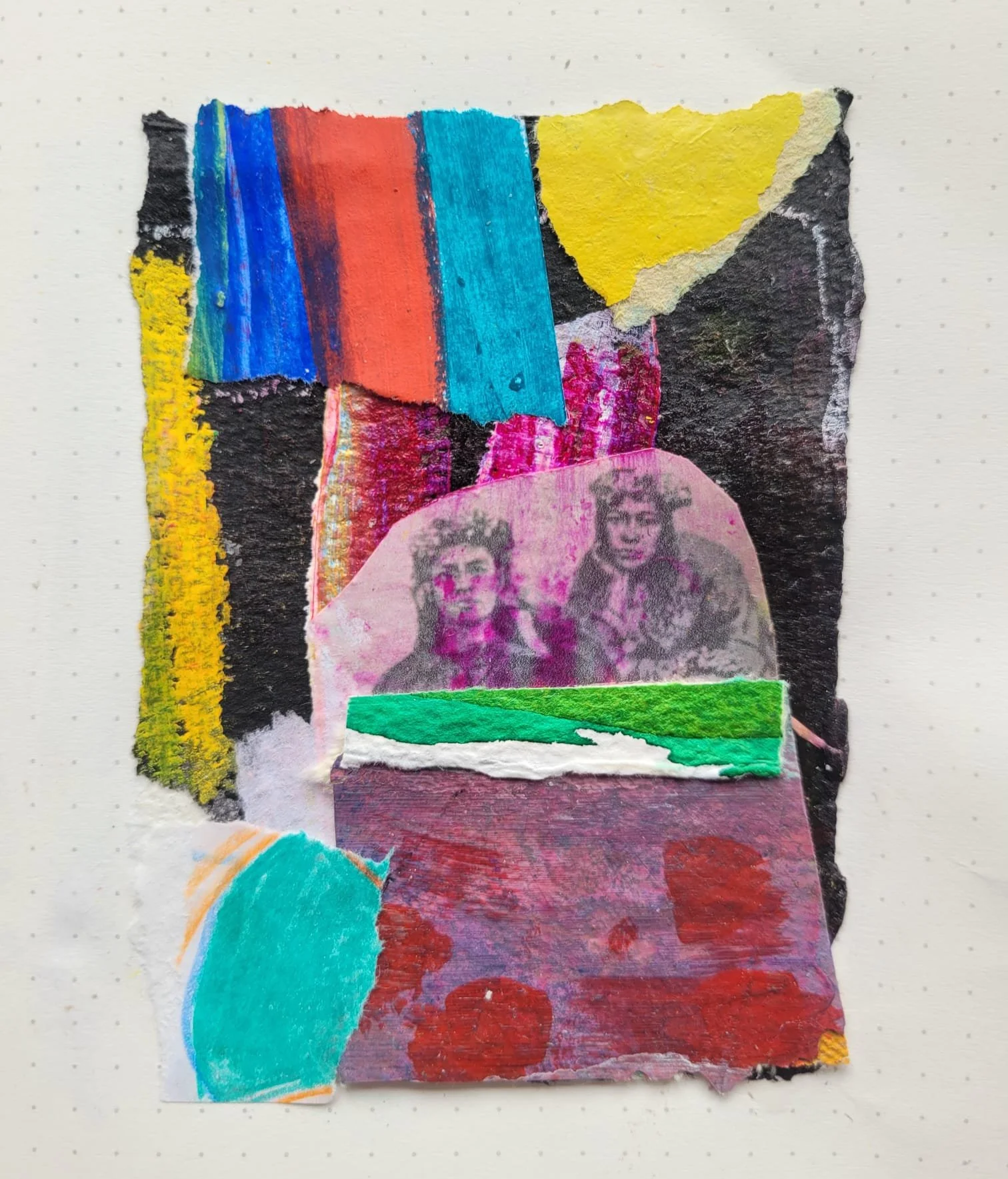 Bed Heads 2026 mixed media on paper approx 3"x4" (7x10cm)