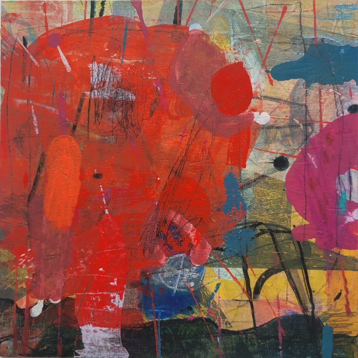 5 Piece Chicken Dinner 2026 mixed media on wood panel 12"x12" (30x30cm)