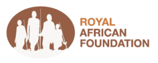 Logo of the Royal African Foundation featuring silhouettes of four children and an adult in front of a brown and white circular background.