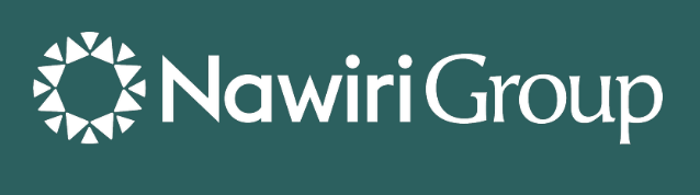 Nawiri Group logo with a circular emblem made of small triangles to the left of the company name in white text on a teal background.