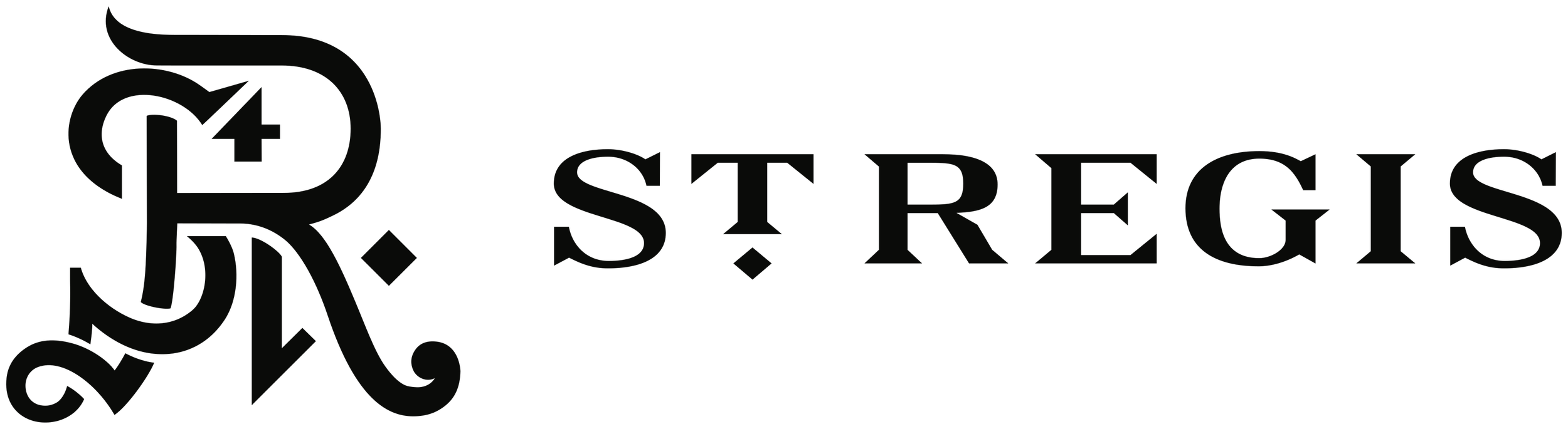 Black logo with a floral design and the words 'S+Regis' in elegant font.