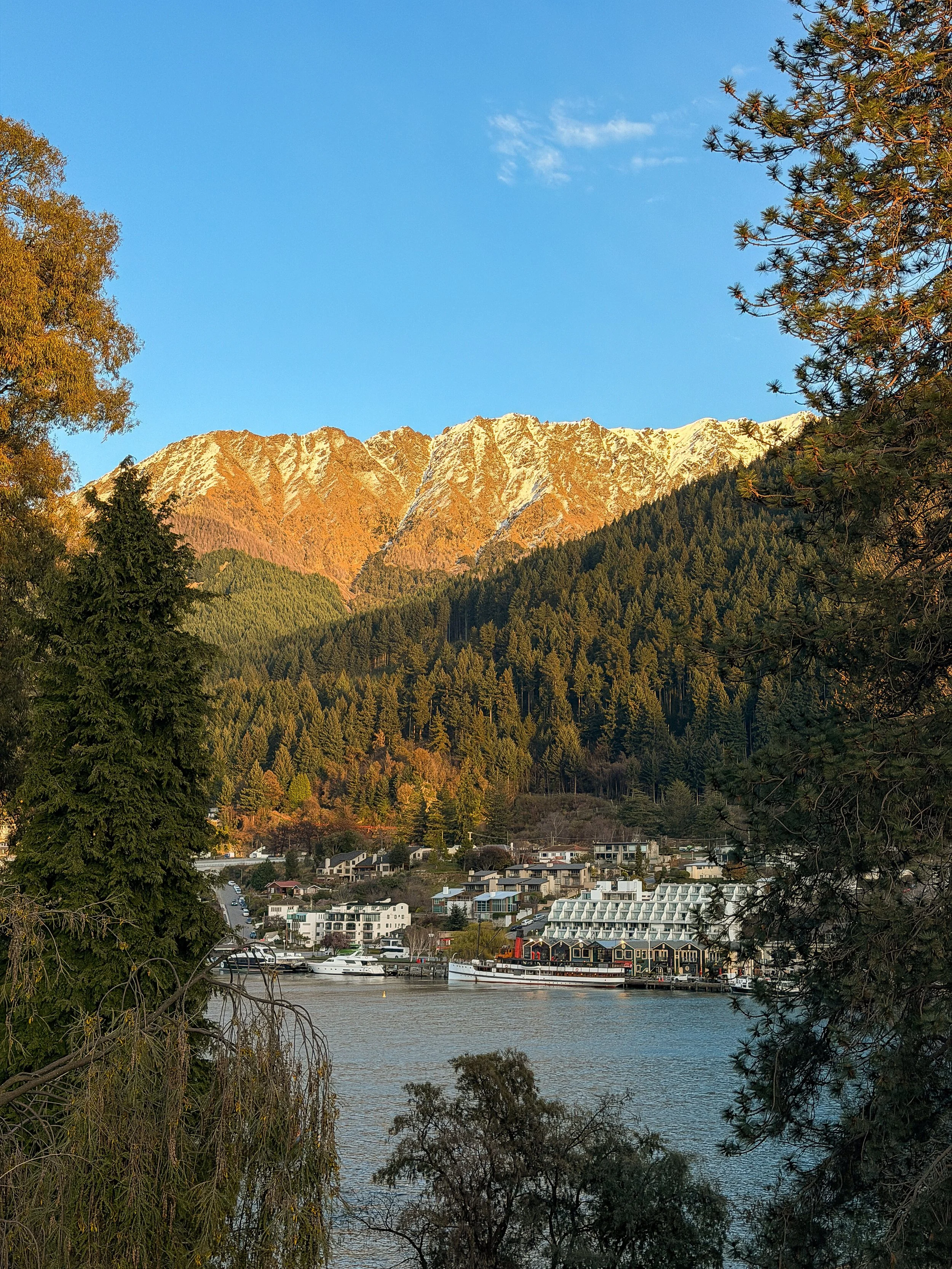 Snow-capped mountains above the Queenstown CBD