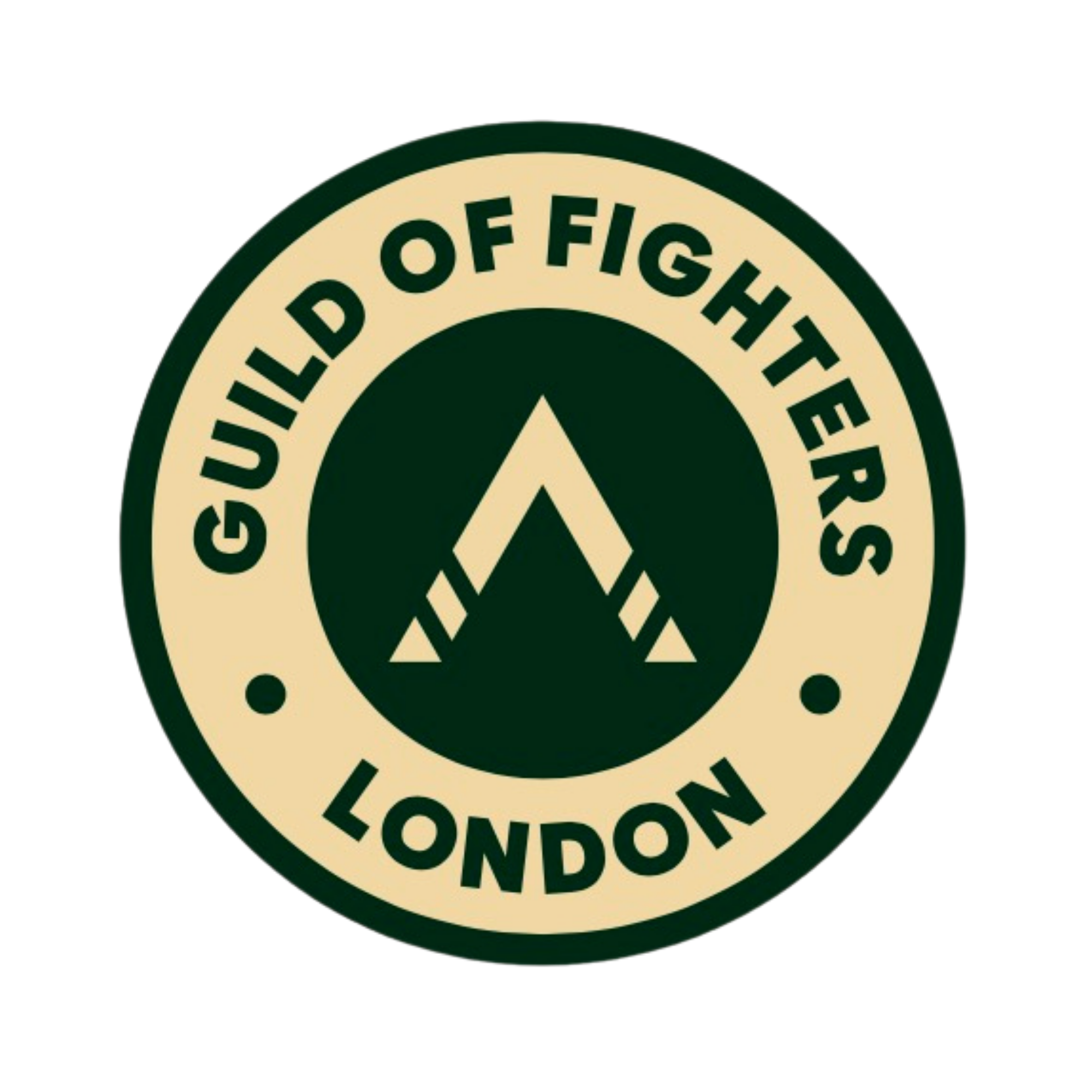 Close-up of a circular emblem with the text "Guild of Fighters" and "London" surrounding a five-pointed star for the BJJ academy 'guild of fighters london'