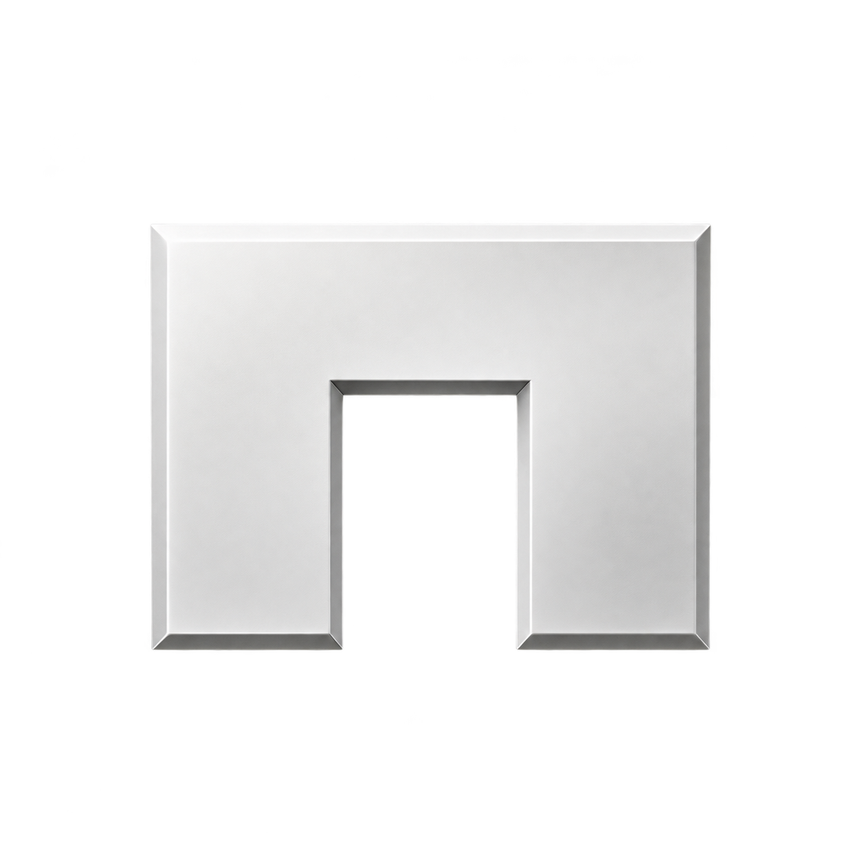A white, modern, three-dimensional house-shaped icon with a rectangular door in the center.