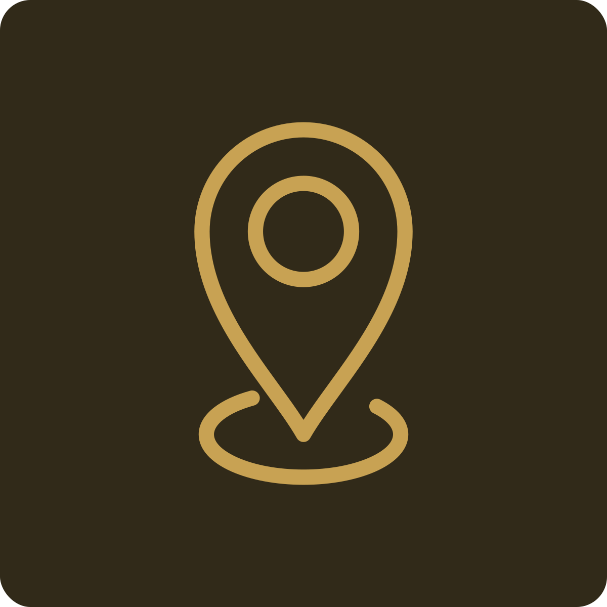 Gold map pin icon on a dark background.