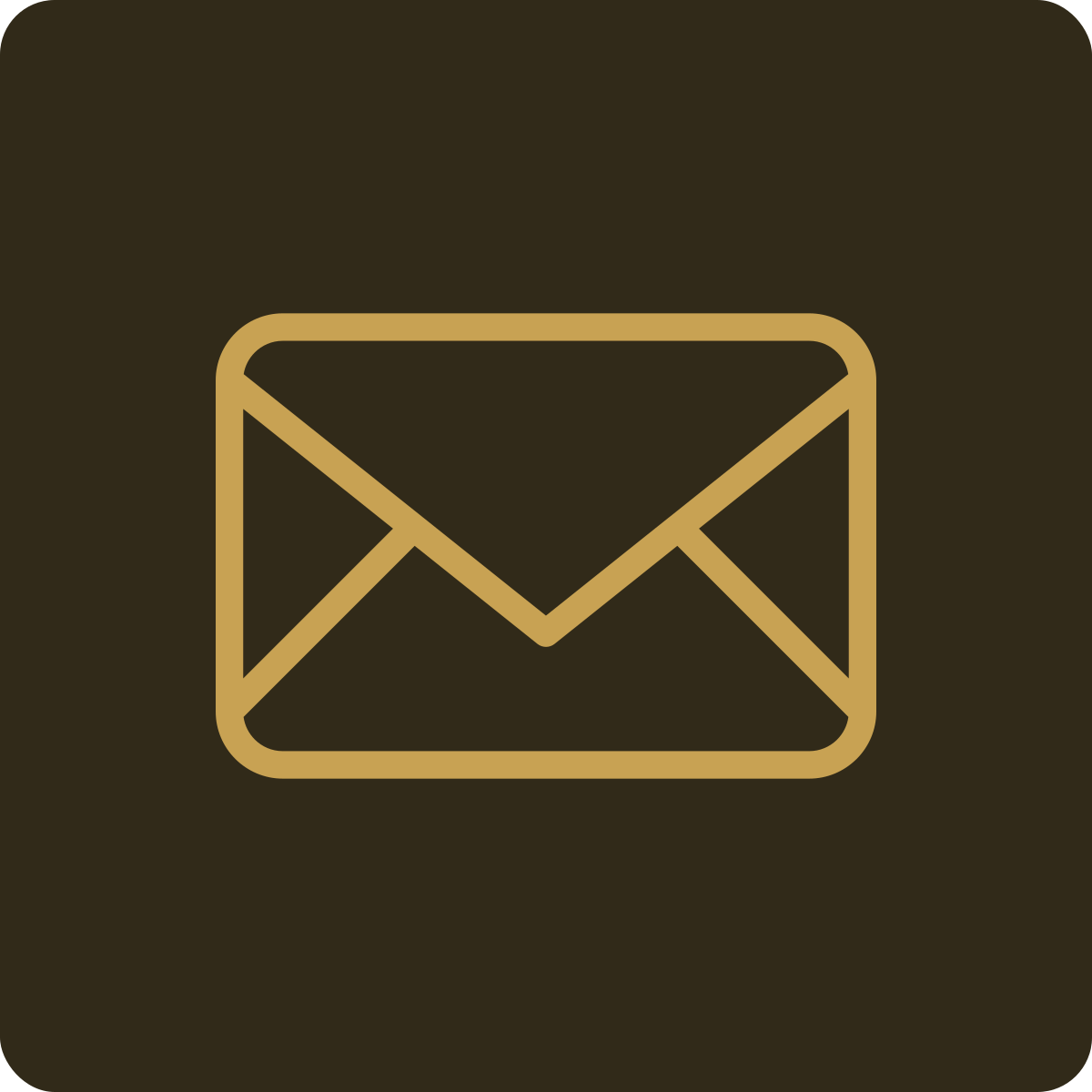 Gold outline of an email envelope icon on a dark background.