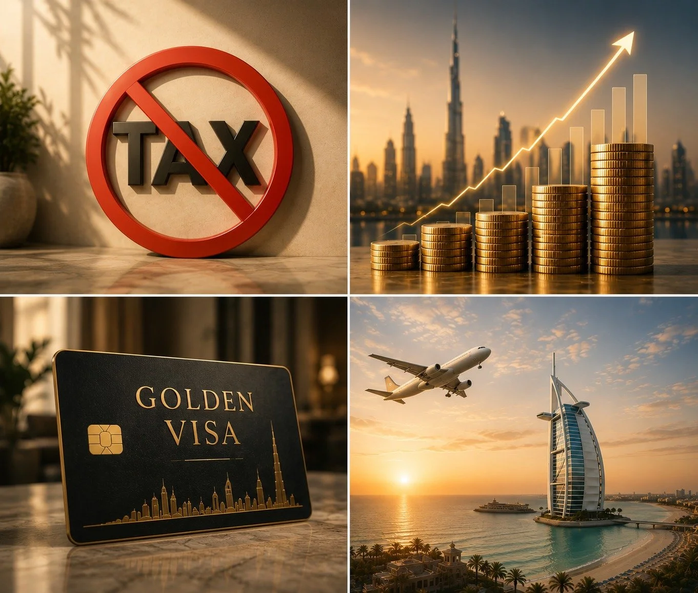 Dubai property investment benefits including tax advantages, investment growth, Golden Visa opportunities and global connectivity.