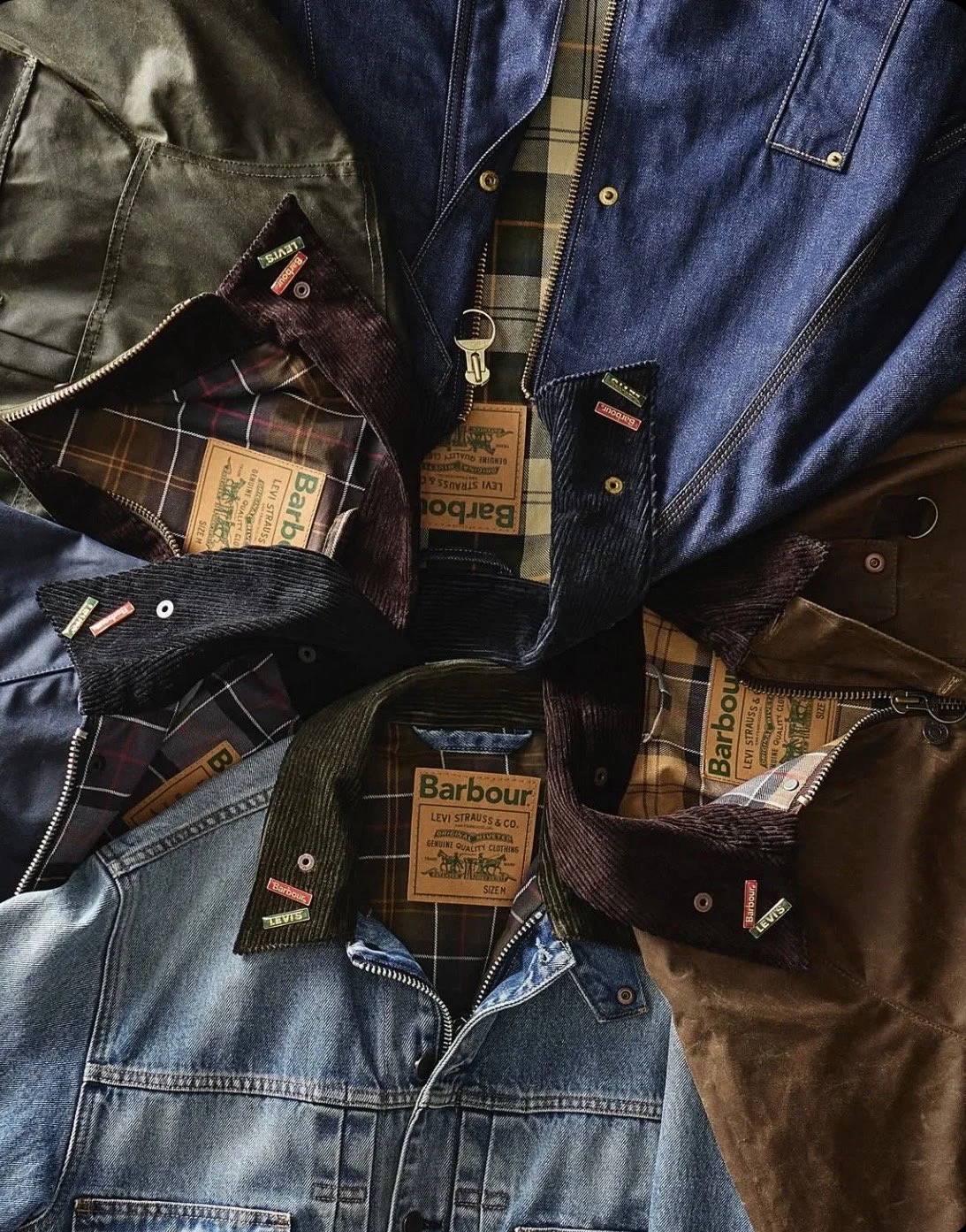 Barbour x Levis flat lay for Barbour website and socials. 