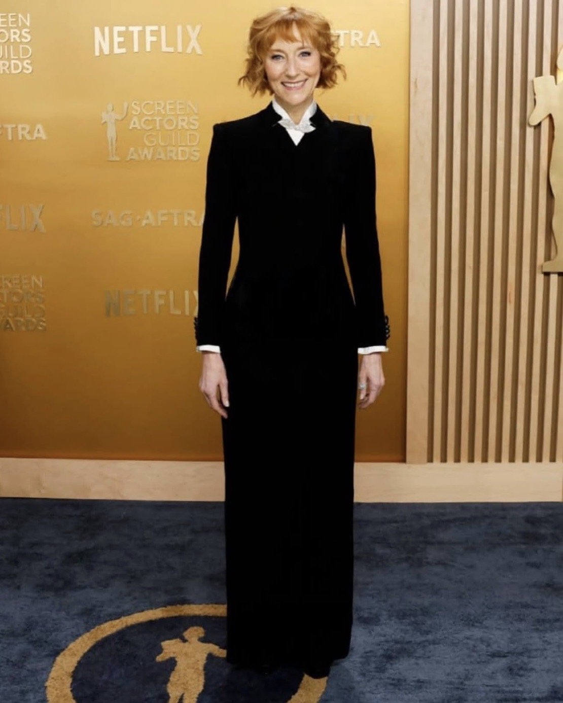 Lia Williams wearing Rowen Rose for SAG Awards Nomination. Collaborated with stylist Krishan Parmar. Image taken from Getty. 