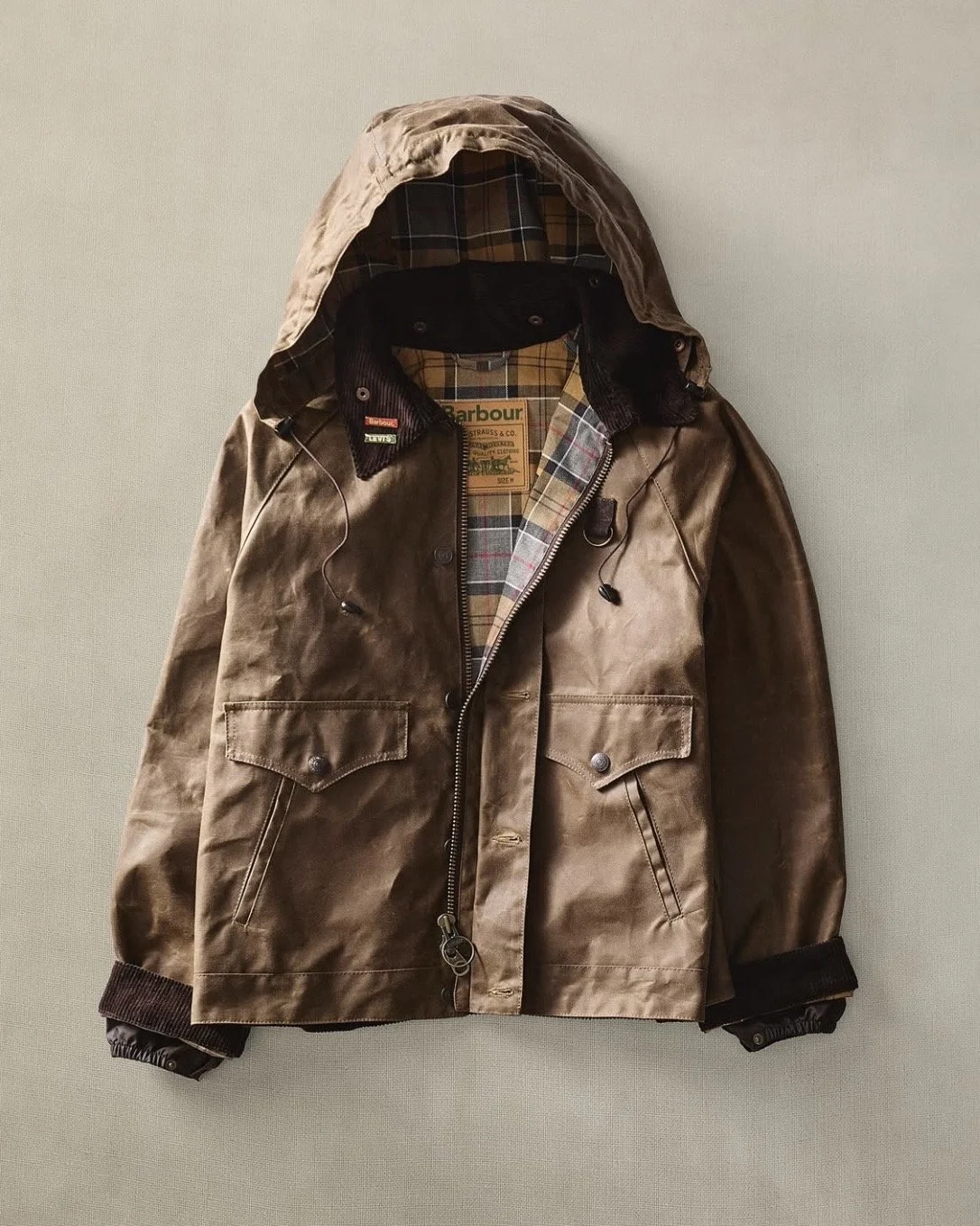 Barbour x Levis flat lay for Barbour website and socials. 