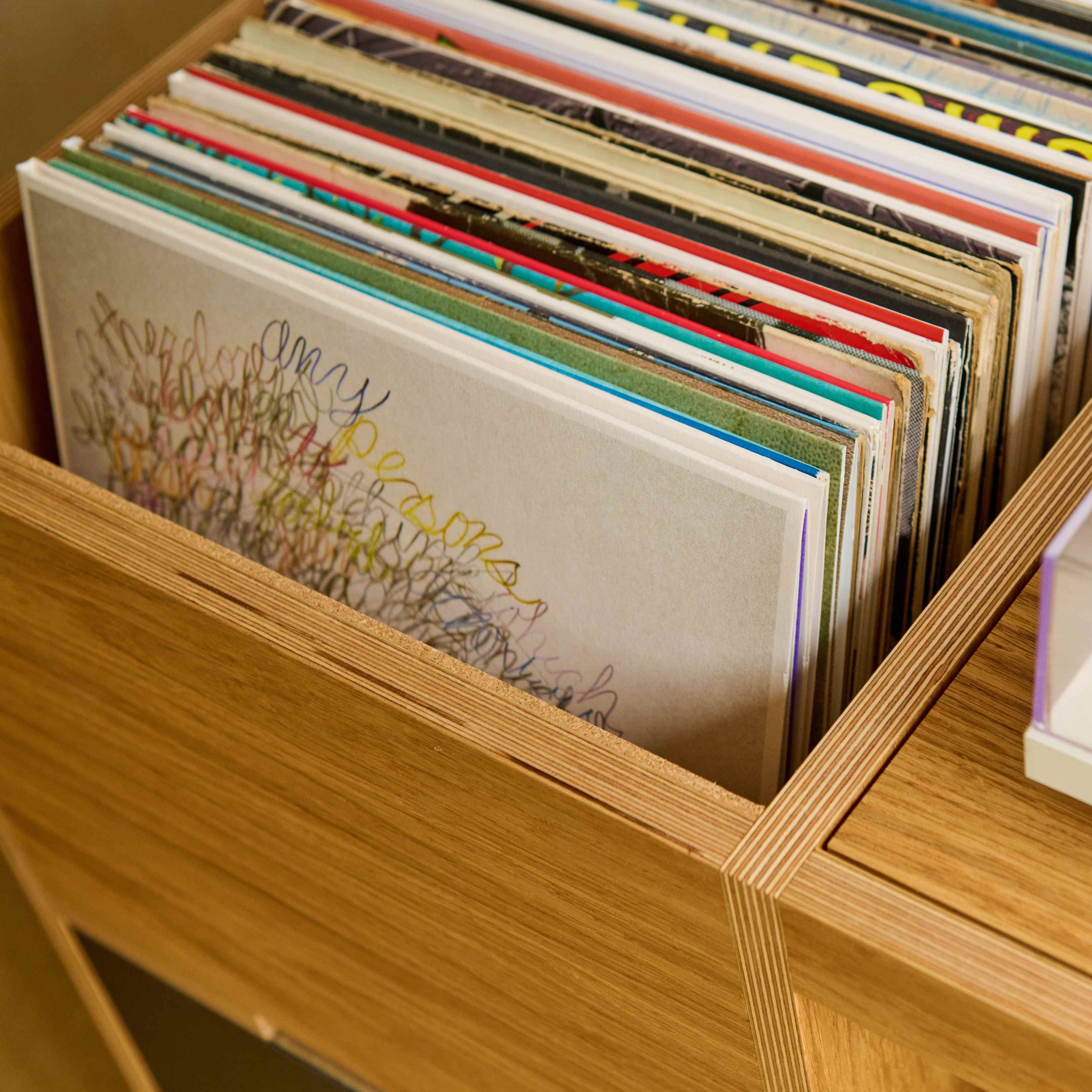 oak plywood record cabinet flip bin.jpg