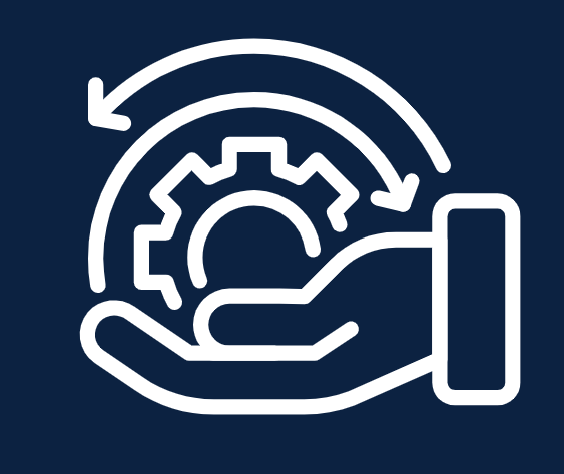 Icon of a hand holding a gear with an arrow encircling it, symbolizing process or system management.