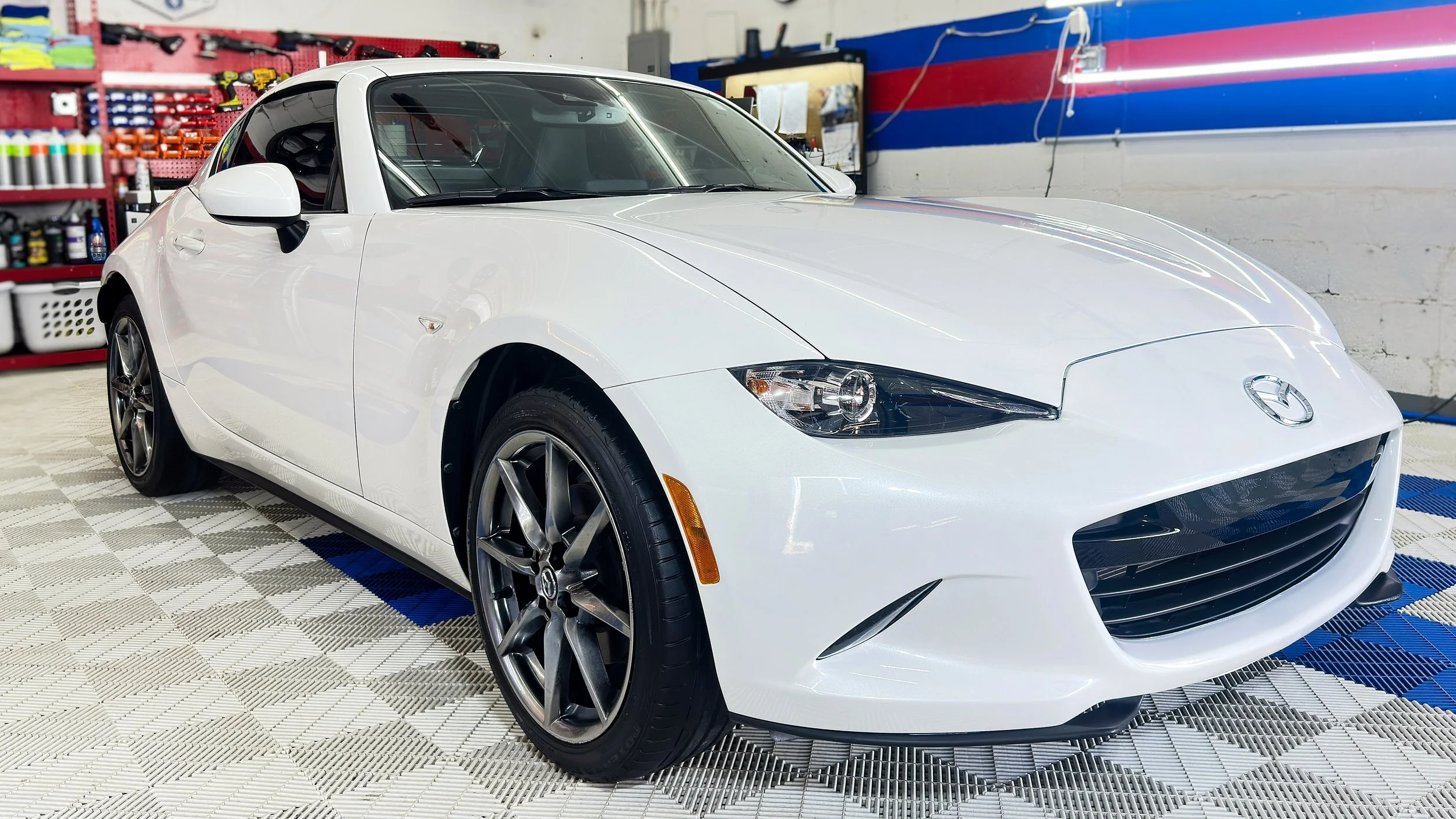 White Mazda convertible professionally detailed by LuxDream Detailing, Ceramic Coatings
