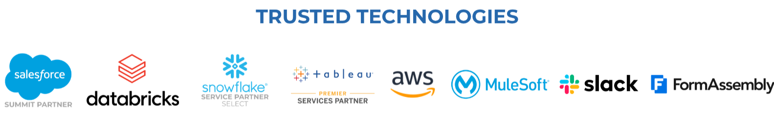 Salesforce, Databricks, Snowflake, Tableau, AWS, MuleSoft, Slack, FormAssembly