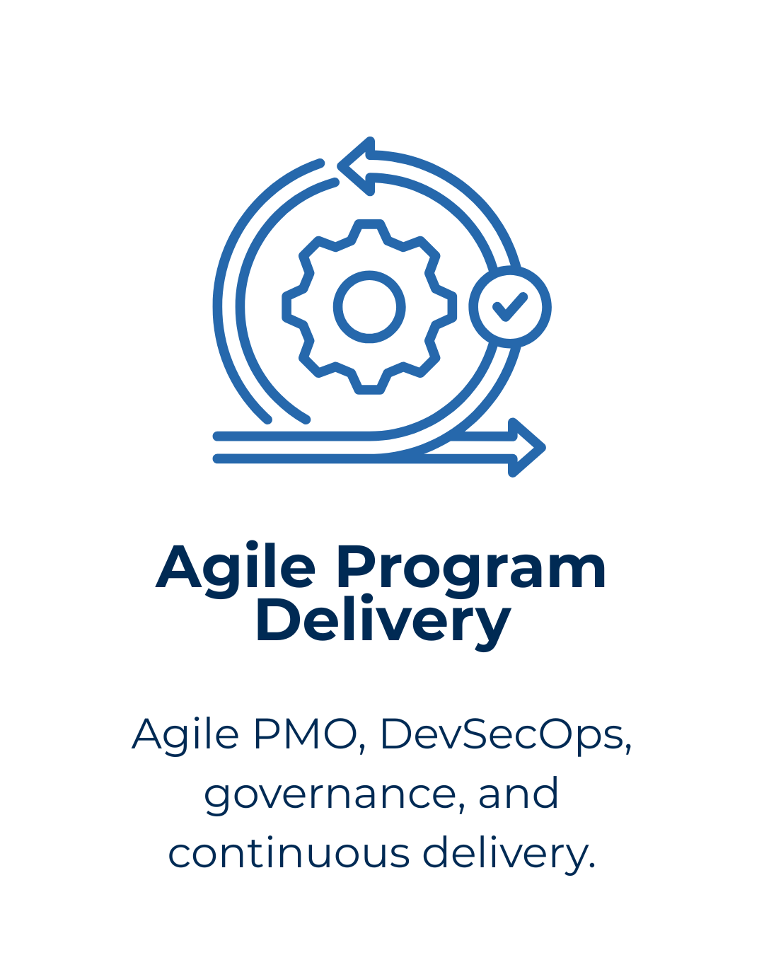 Agile Program Delivery. Agile PMO, DevSecOps, governance, and continuous delivery.