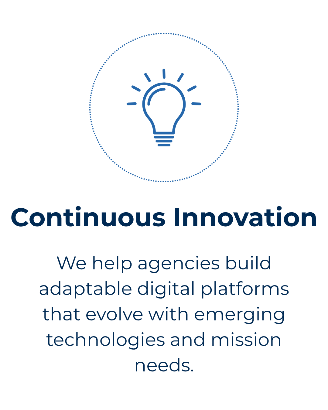 We help agencies build adaptable digital platforms that evolve with emerging technologies and mission needs.