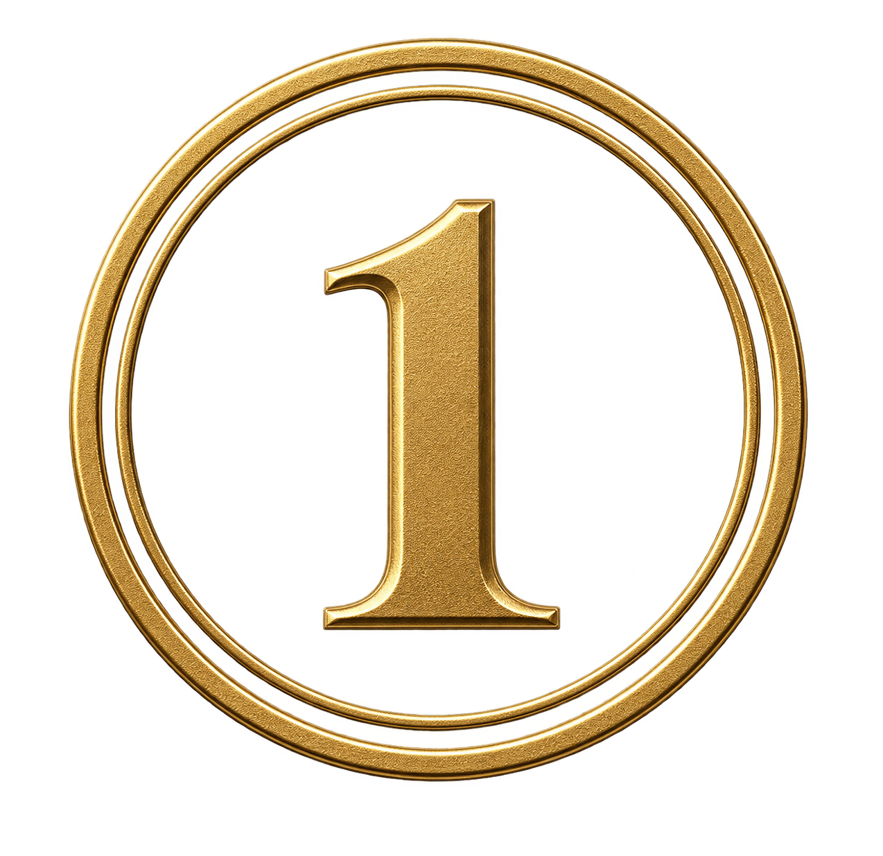 Gold medal with the number one in the center, surrounded by a circular border.