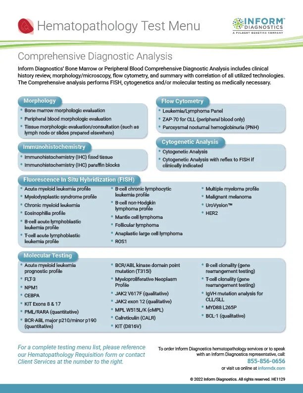 IDX Hematopathology Test Menu