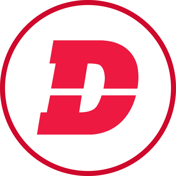 Red and white circular logo with a stylized red letter D in the center.