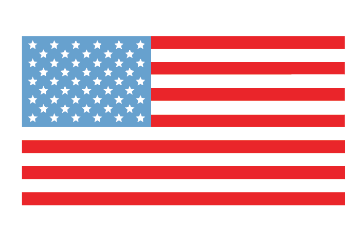 American flag with 50 white stars in blue canton and 13 red and white stripes.