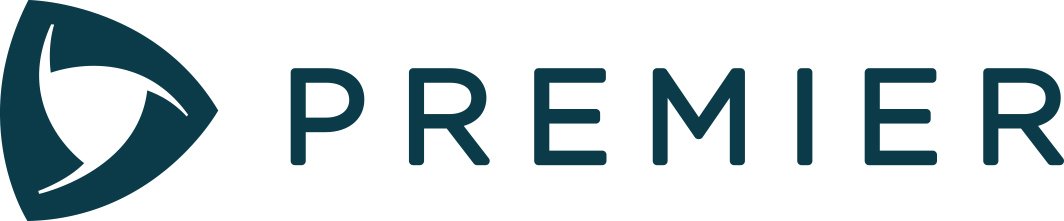 Premier logo featuring stylized black and white dolphin inside a triangular shape with the word 'PREMIER' in black capital letters