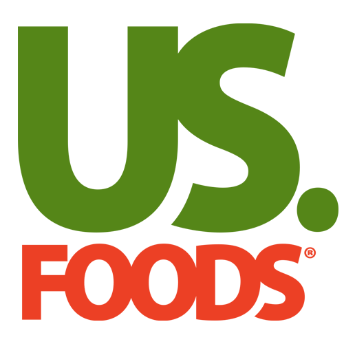 US Foods logo in green and red text on a black background.
