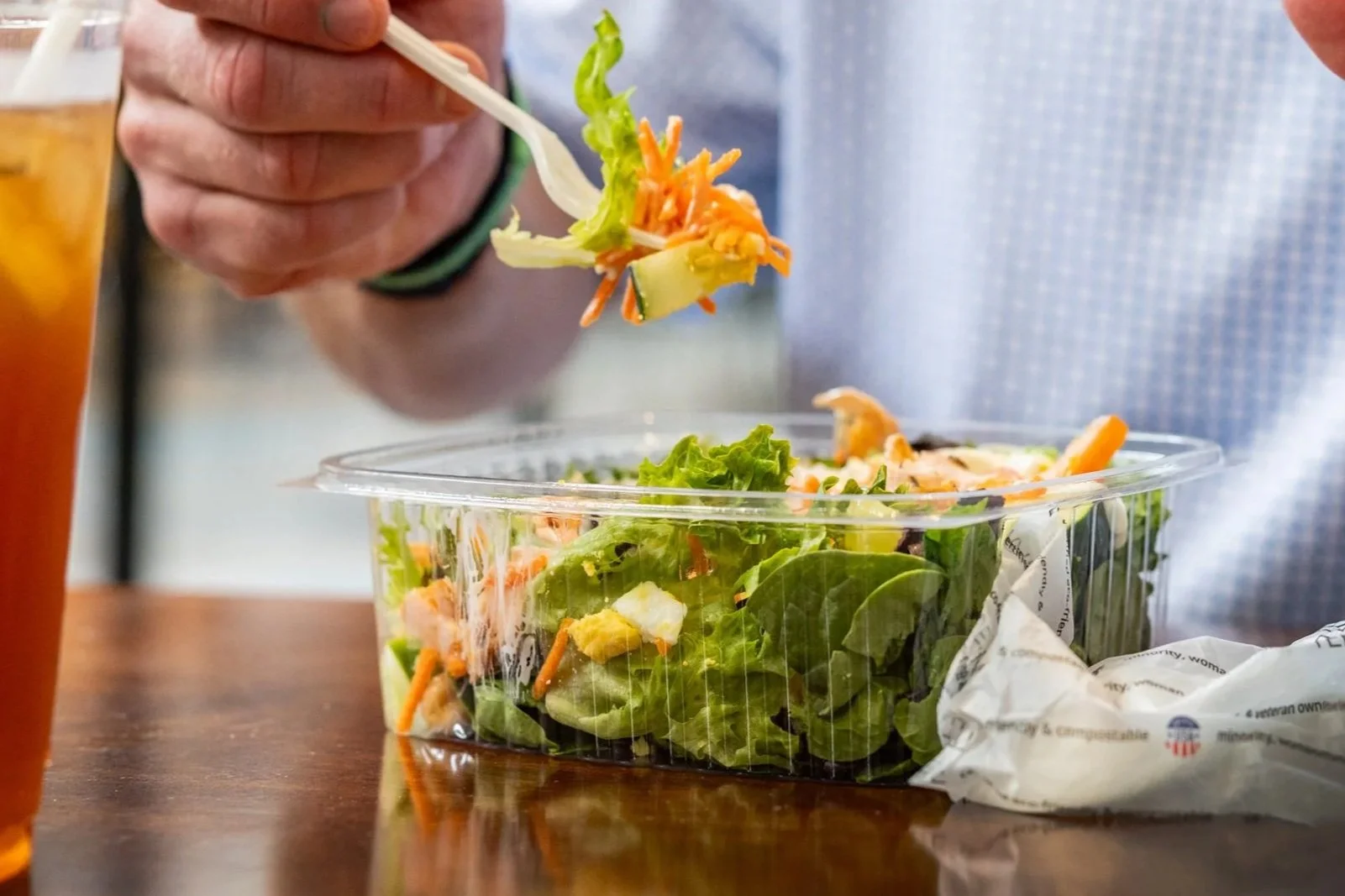 Salad served in a Terravive compostable deli container