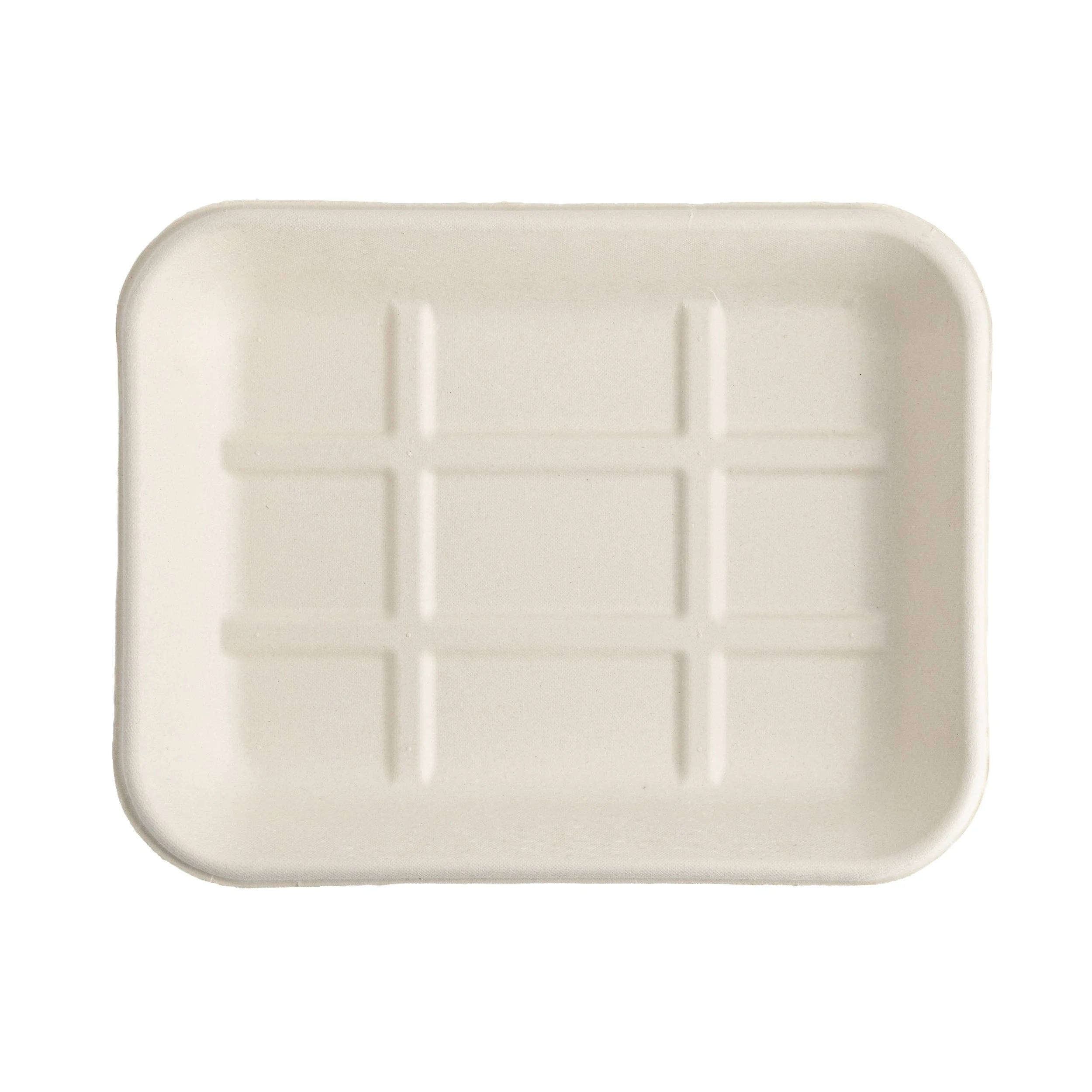 A plain, off-white, rectangular plastic tray with three evenly spaced compartments, rounded edges, and a textured surface.
