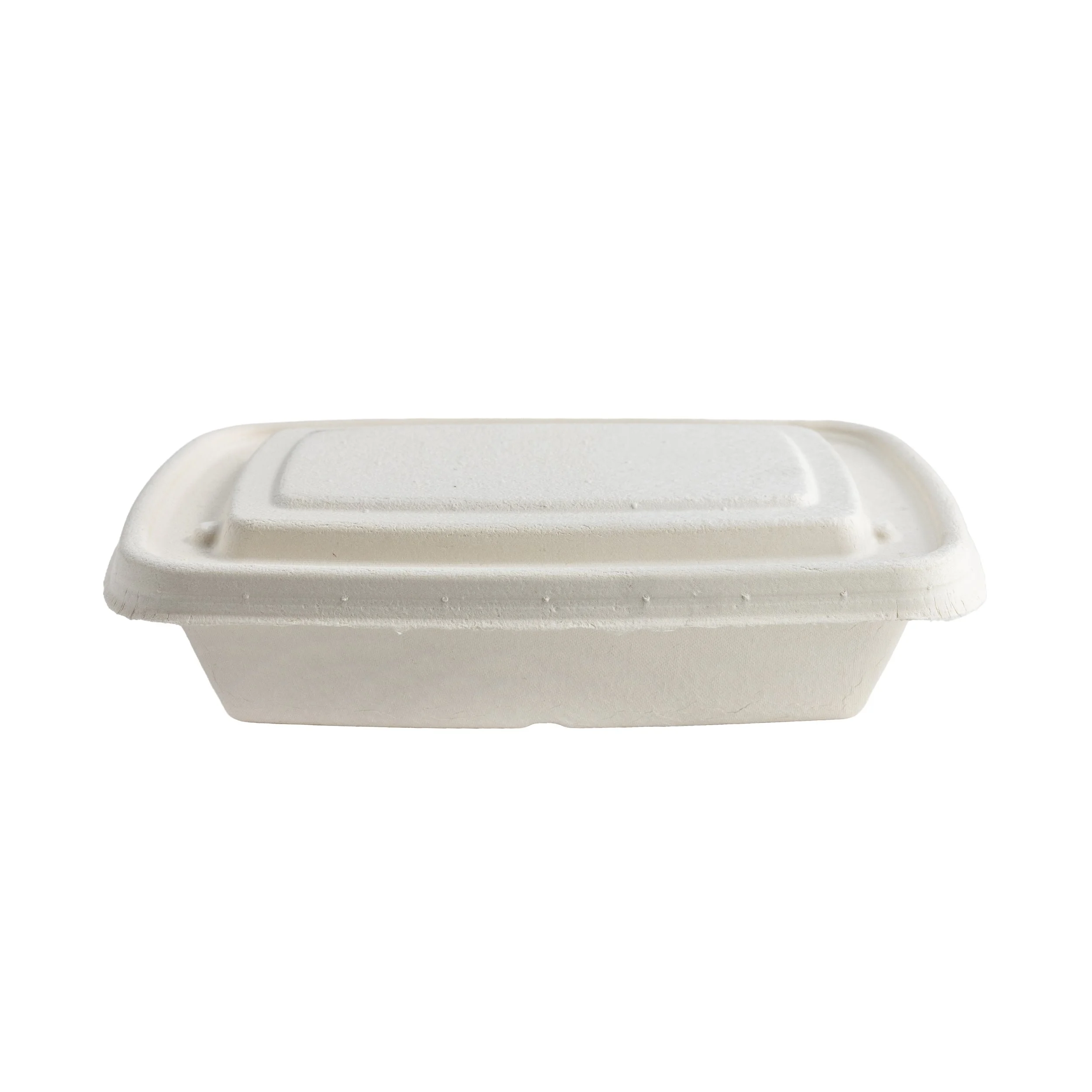 A white disposable foam food container with a closed lid, set against a plain white background.