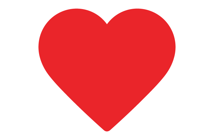 Red heart symbol on a white background.