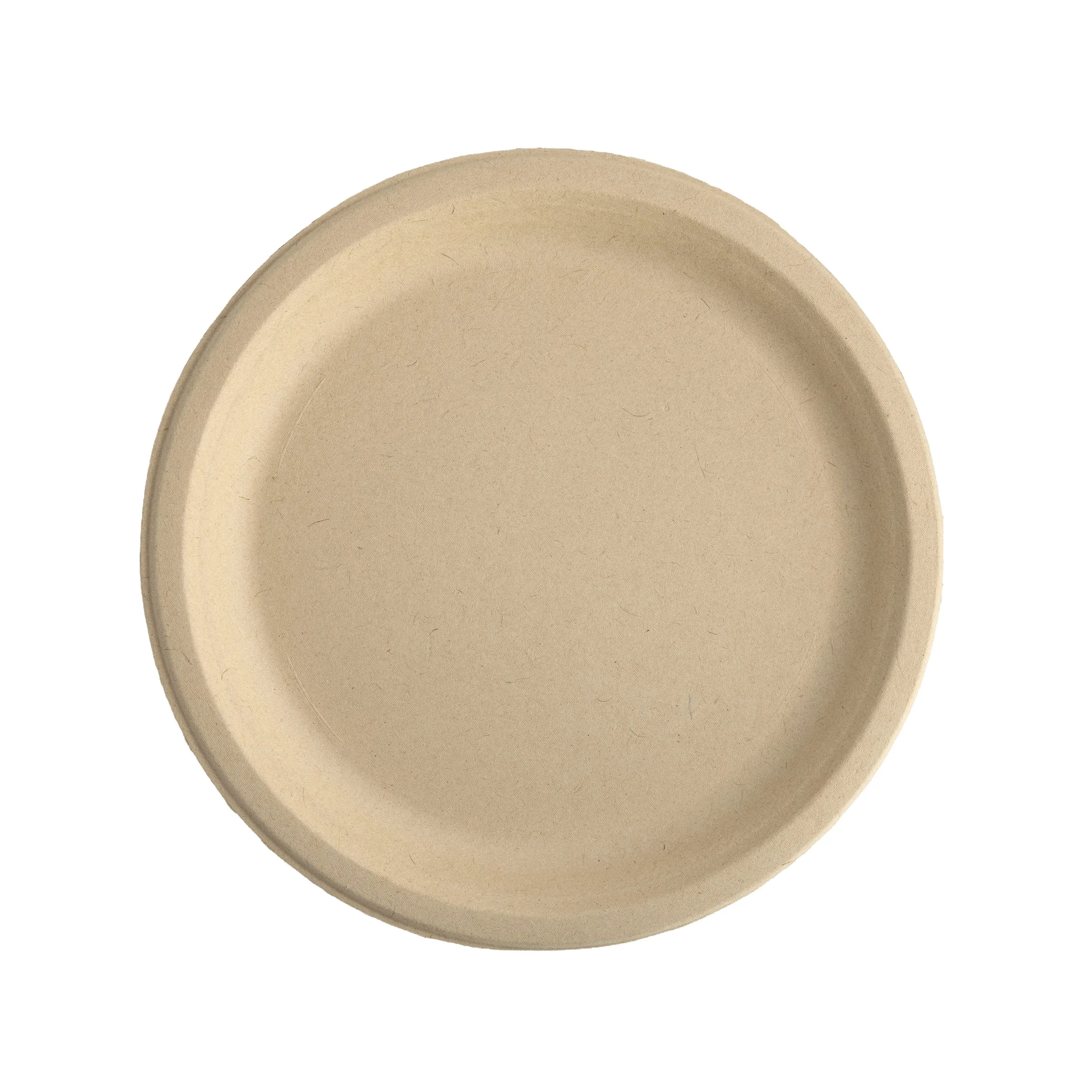 A close-up of an empty beige ceramic bowl with a textured surface against a white background.