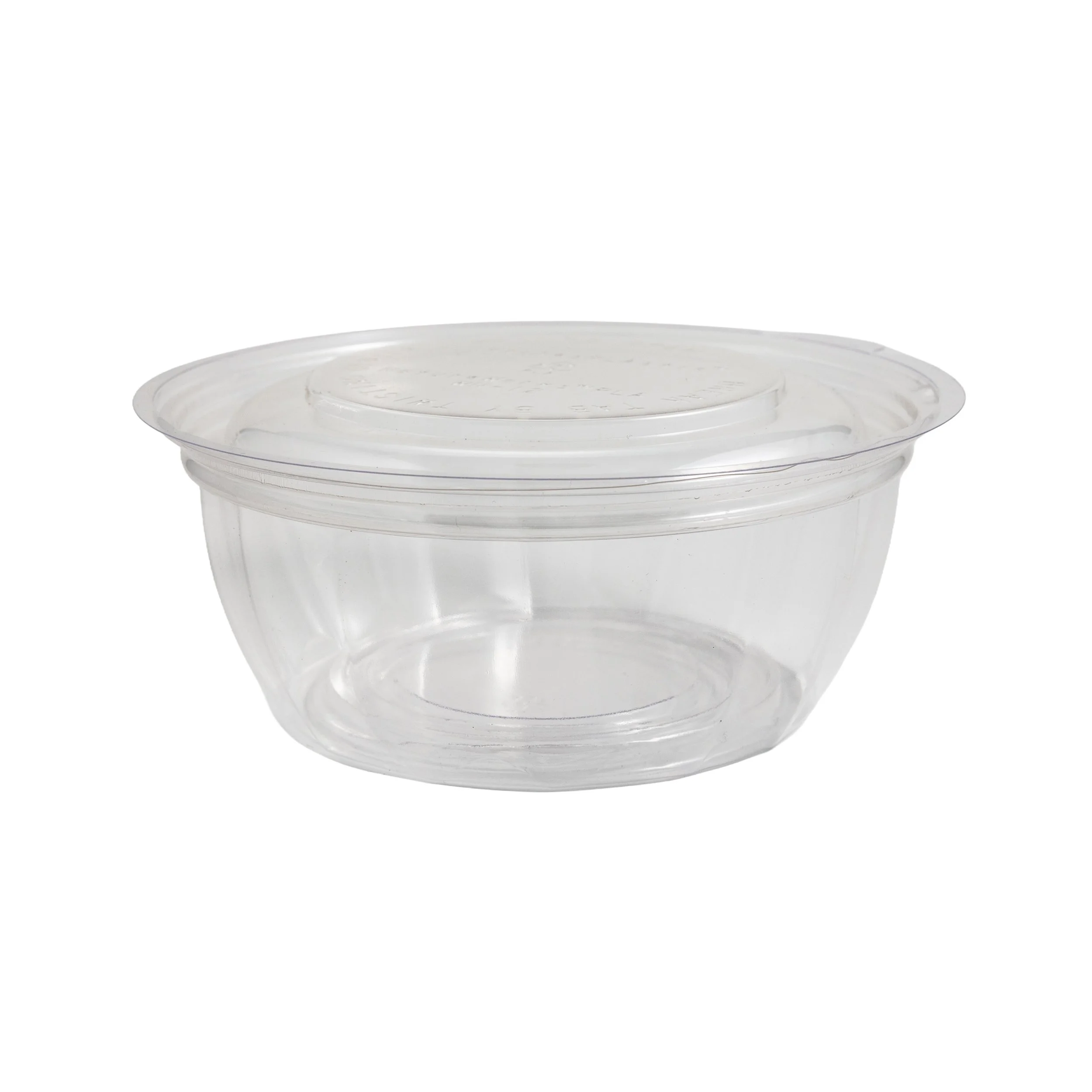 A clear plastic container with a tight-fitting lid, potentially used for food storage, placed against a white background.